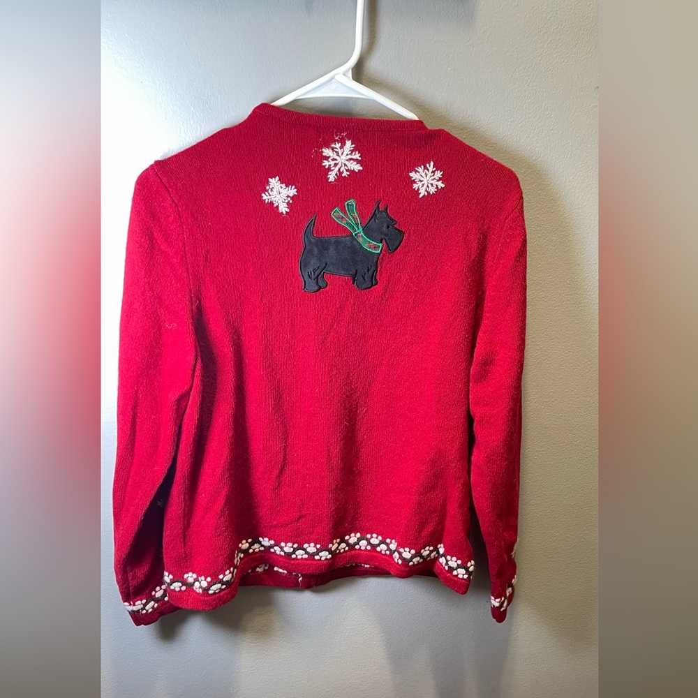Charter Club Women's Scottie Dog Lambs Wool Christmas Full Zip Sweater Size‎ PL - Picture 2 of 3